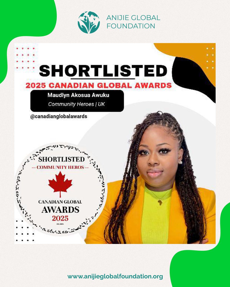 AnijieGlobal's tweet image. ๐ INCREDIBLE NEWS! ๐
Our Founder & CEO Maudlyn Akosua Awuku has been SHORTLISTED for the 2025 Canadian Global Awards - #CommunityHeroes category!
Congratulations to our visionary leader @Maudlyn_Awuku!
#AnijieGlobalFoundation #LEGITLeader #YouthEmpowerment #GhanaRising #sdgs