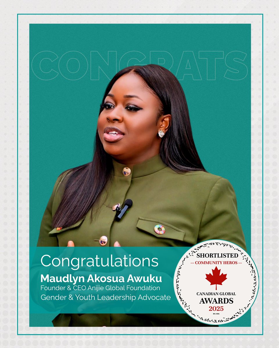 AnijieGlobal's tweet image. ๐ INCREDIBLE NEWS! ๐
Our Founder & CEO Maudlyn Akosua Awuku has been SHORTLISTED for the 2025 Canadian Global Awards - #CommunityHeroes category!
Congratulations to our visionary leader @Maudlyn_Awuku!
#AnijieGlobalFoundation #LEGITLeader #YouthEmpowerment #GhanaRising #sdgs
