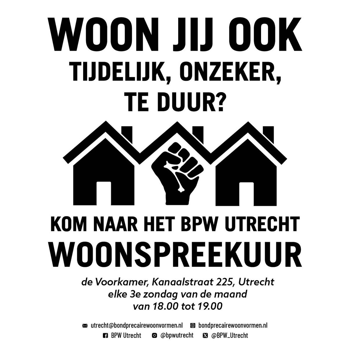 Zondag 20 juli om 17:00 is het woonspreekuur bij de Voorkamer op Kanaalstraat 225!

Problemen met je verhuurder? Meer weten over woonstrijd? Wees welkom bij BPW Utrecht!

Ben je ook woedend over de huurverhoging? Ook voor vragen rond Wij Weigeren de Huurverhoging kun je terecht.