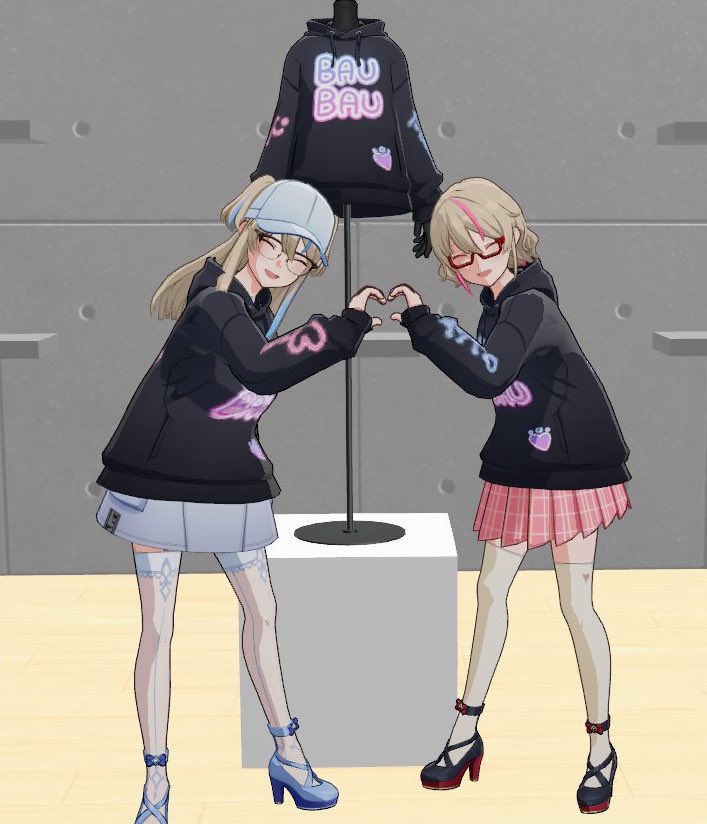 We released our first item in #Holoearth today!! 🐾✨ FUWAMOCOと一緒の双子コーデはどうですか〜？ぜひコーディネートを見せてね🩷🩵 Please share the outfit you make with it too!! BAU BAUー！！