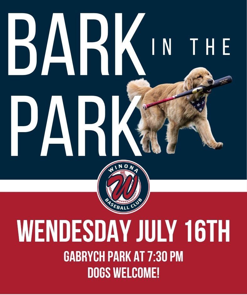 Winona Chiefs (@winonatownball) on Twitter photo Surprise!
Tomorrow’s game against <a href="/SR_Sharks/">Stewartville-Racine Sharks</a> will be Bark at the Park night!
We are teaming up with <a href="/winonahumane/">Winona Area Humane Society</a> and they will be showcasing some adorable pups who are up for adoption.
All dogs welcome just be responsible please!
July 16th 7:30pm Gabrych Park! Surprise!
Tomorrow’s game against <a href="/SR_Sharks/">Stewartville-Racine Sharks</a> will be Bark at the Park night!
We are teaming up with <a href="/winonahumane/">Winona Area Humane Society</a> and they will be showcasing some adorable pups who are up for adoption.
All dogs welcome just be responsible please!
July 16th 7:30pm Gabrych Park!
