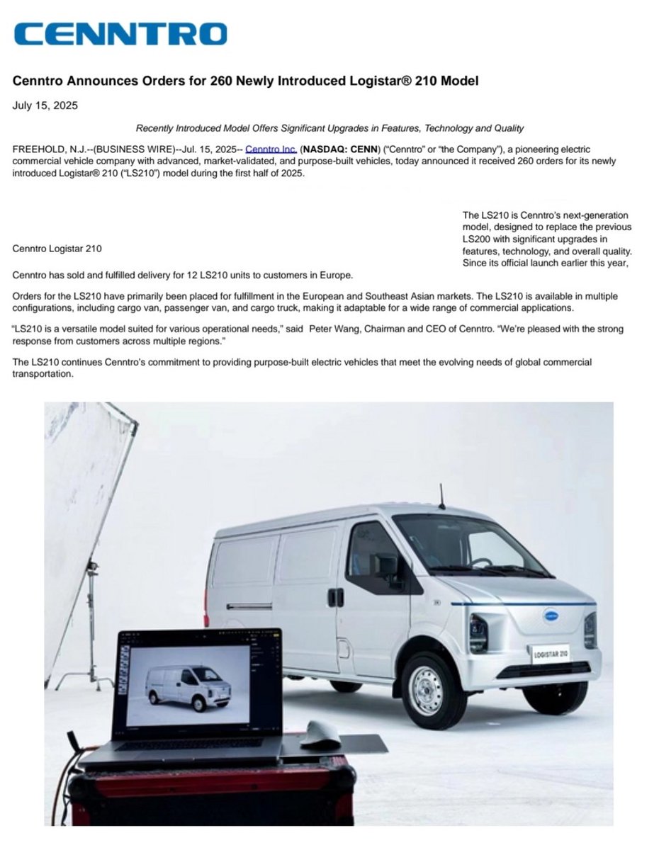 _X_Alex_'s tweet image. Jul 15, 2025 | NEWS 🔽
ir.cenntroauto.com/news-releases/…

Cenntro Announces Orders
for 260 Newly Introduced
#Logistar 210 #LS210 Model

#CENN #CENNTRO - $CENN

Recently Introduced Model Offers
Significant Upgrades in Features,
Technology and Quality

Cenntro today announced it received
260…