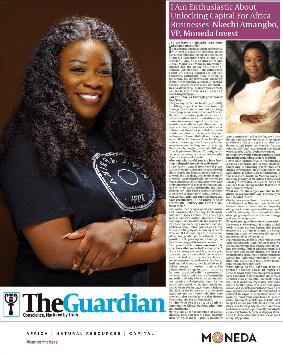 MonedaInvest's tweet photo. We’re proud of our very own Nkechi Amangbo, Olajumoke Adekanmi, and Ebi Sese, featured in @GuardianNigeria, sharing how they’re shaping capital, risk, and culture at Moneda.

Read here: https://t.co/48i58QhQjY

#WomenInLeadership #BeyondFinance #Moneda10Over10 #MonedaInvest https://t.co/yarXCBCp4W