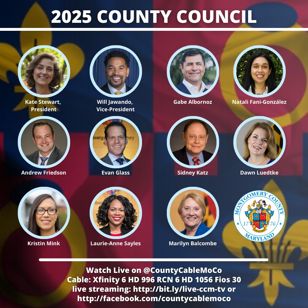 CountyCableMoCo's tweet image. Happening Now! (7/15/25 - 9:00 AM)
The @MoCoCouncilMD is in session!
📺💻📱 Watch live now on cable: Xfinity ch 996, RCN ch 1056, Fios ch 30, or streaming: bit.ly/live-ccm-tv or fb.com/countycablemoco