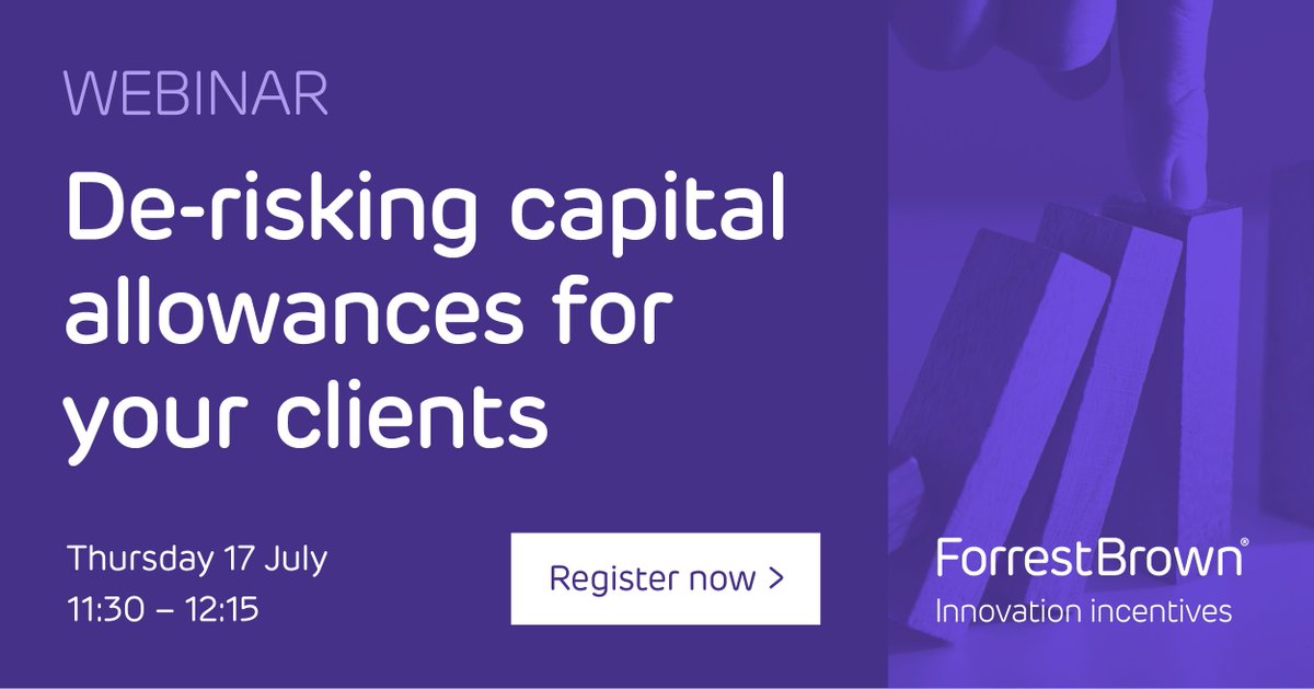 Are you an accountant working on capital allowances claims? If so, why not join us on Thursday morning for a bespoke webinar on how to de-risk the capital allowances process for clients.

Sign up today to secure your place. ⬇️

forrestbrown.co.uk/event/de-riski…