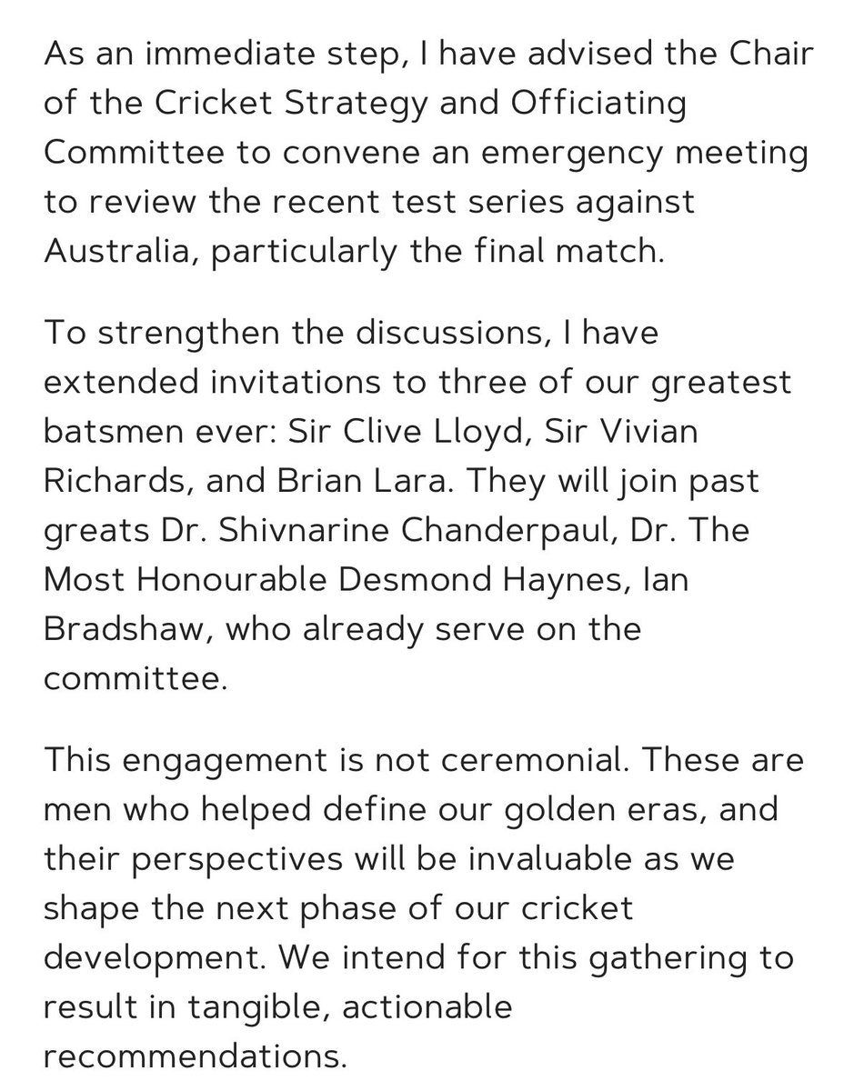 West Indies cricket calling in the big guns to fix the sport, less than 24 hours after being bowled out for 27.

Lara, Sir Viv, Sir Clive + Chanderpaul, Haynes &amp; Bradshaw. <a href="/1116sen/">SEN 1116</a> <a href="/wwos/">Wide World of Sports</a> <a href="/SEN_Cricket/">SEN Cricket</a>