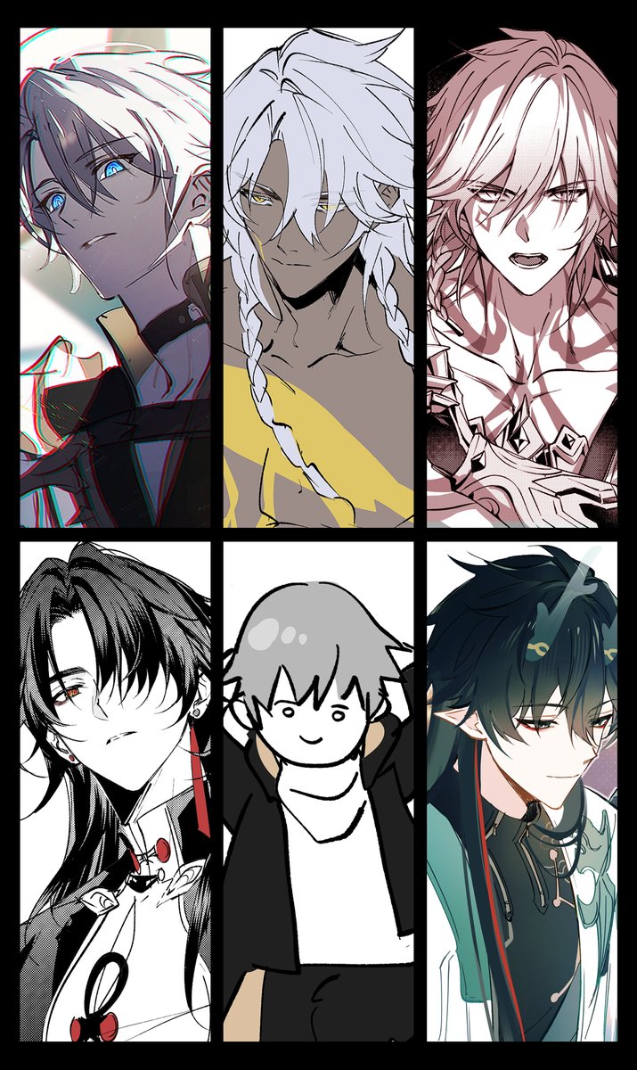 파멸속성 남자들 한 번씩 다 그려보게 돼서 한장에 모아봄