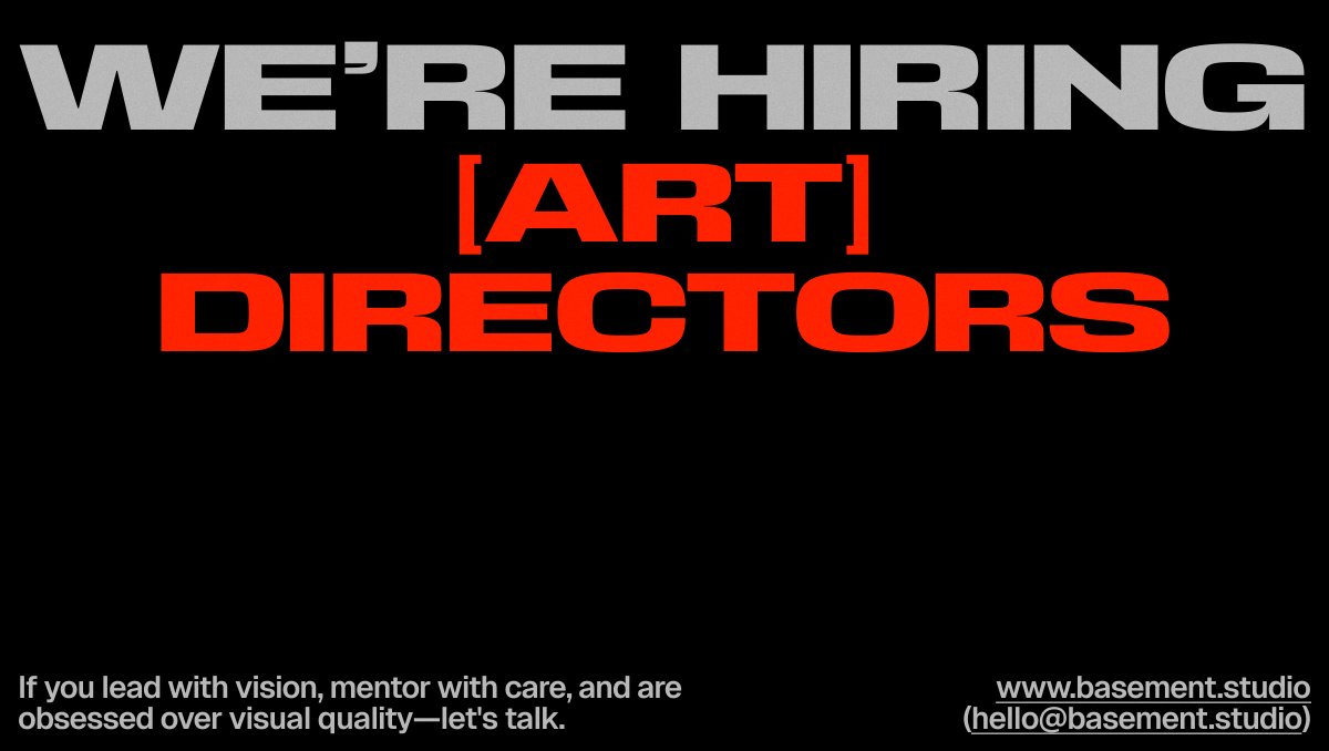basementstudio's tweet image. We’re looking for Art Directors who lead bold ideas and elevate creative teams to do their best work. Argentina or Latam-based, is a plus.
Be part of our crew → bsmnt.link/art-director