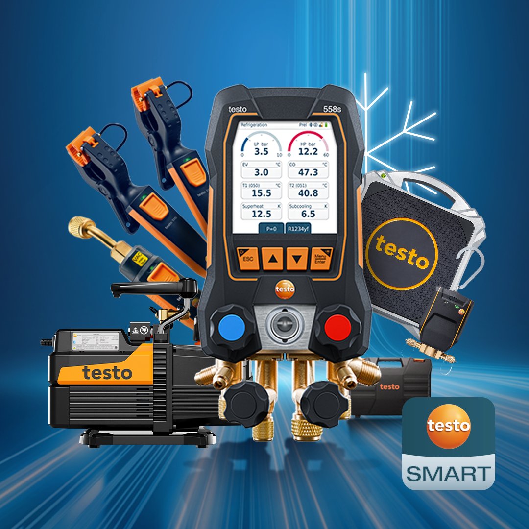 TestoLimited's tweet image. We've put together the ultimate refrigeration kit and we want to know: who would buy this?
Here's what's inside:
✅testo 558s Digital Manifold
✅testo 565i Vacuum Pump
✅2 x testo Clamp Thermometers
✅testo 552i Vacuum Gauge
✅testo 560i Refrigeration Scales with Valve
