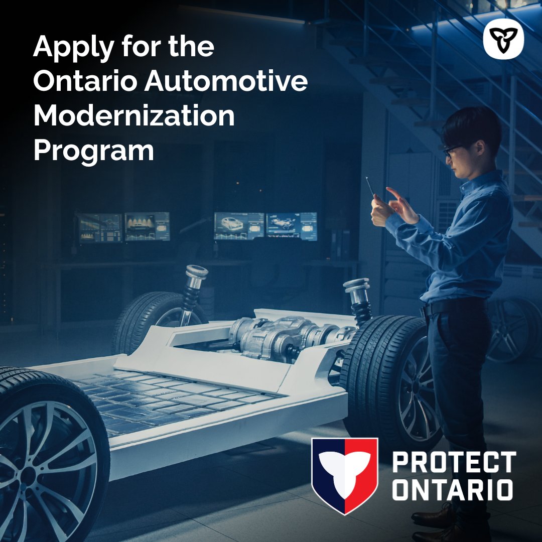 Reminder: There is just 1 week left to apply to the Ontario Automotive Modernization Program.

The program supports auto parts suppliers looking to introduce new process technology, modernize their manufacturing operations and create new jobs.

ontario.ca/oamp