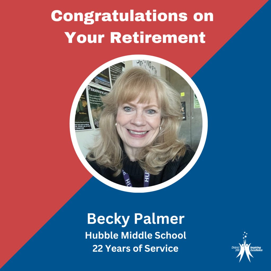 Congratulations on your retirement, Becky Palmer! Thank you for your dedicated service to the students in CUSD 200. #YourCommunitySchools