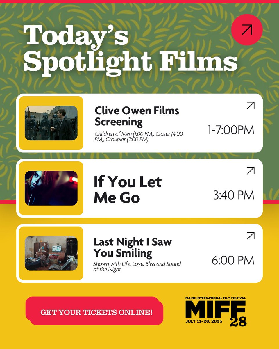 mainefilmcenter's tweet image. Celebrate Clive Owen with Children of Men, Closer, and Croupier—presentation of the Mid-Life Achievement Award follows the screening.
Also showing: If You Let Me Go and 3 Phnom Penh films + Q+A.
🎟 miff28.eventive.org/schedule
#MIFF28 #CliveOwen #PhnomPehnh