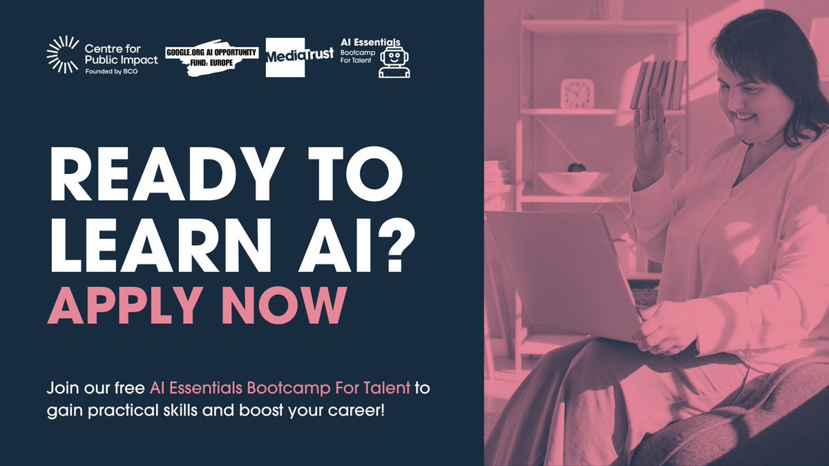 Applications are open for our September #AIEssentials Bootcamp for Talent cohort 🤖 
 
This FREE programme empowers early-career creatives to unlock the full potential of AI, boosting confidence and giving you that competitive edge! 
 
Apply now: 
mediatrust.org/youth-programm…