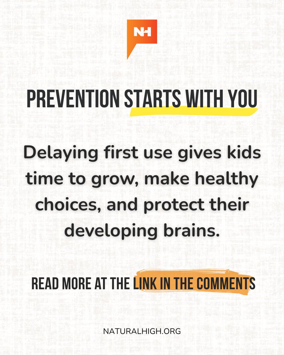 NaturalHigh's tweet image. One of the most powerful ways to prevent youth substance use? Delay the age of first use.
Delaying first use protects the developing brain & reduces risk-taking behaviors.
Read more - bit.ly/3TwOQEf
#NaturalHigh #DelayFirstUse #PreventionMatters