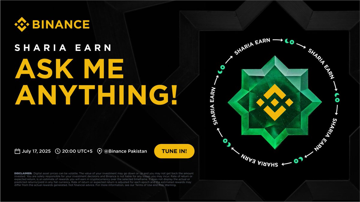 Got questions about Sharia Earn? We’ve got answers.
Join the live AMA to hear directly from the Binance team.

Ask your questions, get behind-the-scenes insights, and learn everything you need to know about one of our biggest product launches yet.

📅 Date: July 17
⏰ Time: 8PM