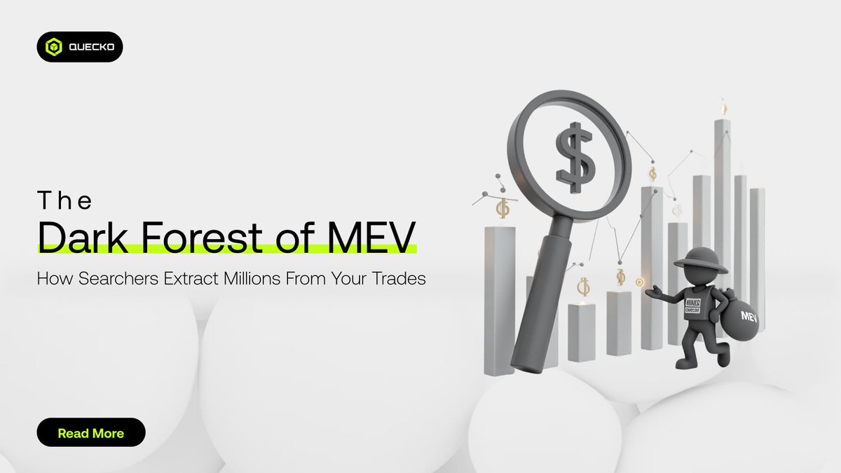 quecko_web3's tweet image. 𝐈𝐧𝐬𝐢𝐝𝐞 𝐭𝐡𝐞 𝐃𝐚𝐫𝐤 𝐅𝐨𝐫𝐞𝐬𝐭 𝐨𝐟 𝐌𝐄𝐕: 𝐀𝐫𝐞 𝐘𝐨𝐮𝐫 𝐓𝐫𝐚𝐝𝐞𝐬 𝐁𝐞𝐢𝐧𝐠 𝐇𝐮𝐧𝐭𝐞𝐝?

MEV searchers are silently extracting millions from everyday users through front-running, sandwich attacks &amp;amp; more all hidden in plain sight.

Learn how they operate, what…