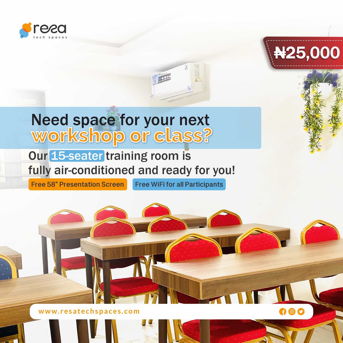 resa_techspaces's tweet image. Our 15-seater training room is the perfect fit — fully air-conditioned, professionally set up, and designed for focus and comfort. 

Whether it’s a business training, seminar, or coaching session, we’ve got the space and support to make it seamless.

#TrainingRoomLagos