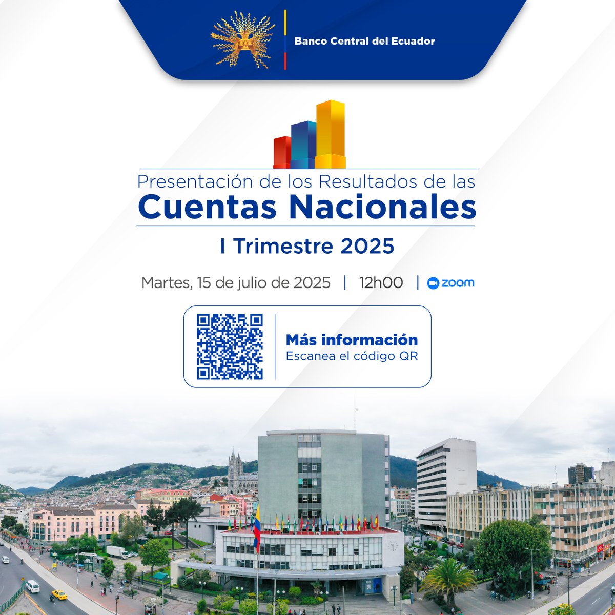 Banco Central del Ecuador (@bancocentral_ec) on Twitter photo 📹 | Los invitamos a participar en la Presentación de Resultados de las Cuentas Nacionales Trimestrales correspondientes al Primer Trimestre de 2025.📊🇪🇨
Conozca el desempeño económico del país en este primer trimestre por parte de <a href="/Gmo_Avellan/">Guillermo Avellán 🇪🇨</a>, Gerente General del #BCE.
🗓️ 📹 | Los invitamos a participar en la Presentación de Resultados de las Cuentas Nacionales Trimestrales correspondientes al Primer Trimestre de 2025.📊🇪🇨
Conozca el desempeño económico del país en este primer trimestre por parte de <a href="/Gmo_Avellan/">Guillermo Avellán 🇪🇨</a>, Gerente General del #BCE.
🗓️