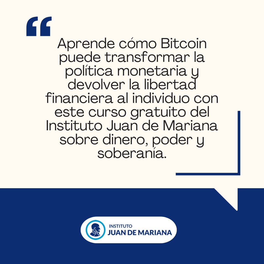 ¿Quieres entender cómo Bitcoin desafía al dinero estatal?
Inscríbete GRATIS al curso “Libertad, Política Monetaria y Bitcoin” del Instituto Juan de Mariana y amplía tu visión económica.

👉 ¡Comienza ahora! juandemariana.org/courses/libert… 

#IJM #Bitcoin #LibertadFinanciera #CursoGratis
