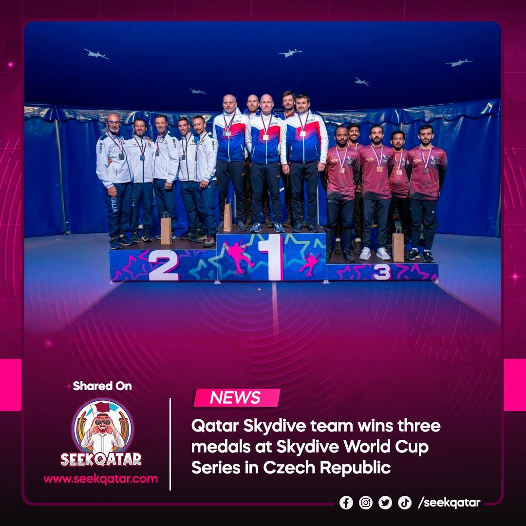 seekqatar's tweet photo. The Qatar Skydive team earned three medals at the SWCS in Klatovy, showcasing the country’s growing excellence in air sports.

https://t.co/vmvMrkfWo2

#seekqatar #qatar #doha #qasc #skydiving #SWCS #qatarsports #airforce #globalsports #TeamQatar https://t.co/WngkTArtQ4