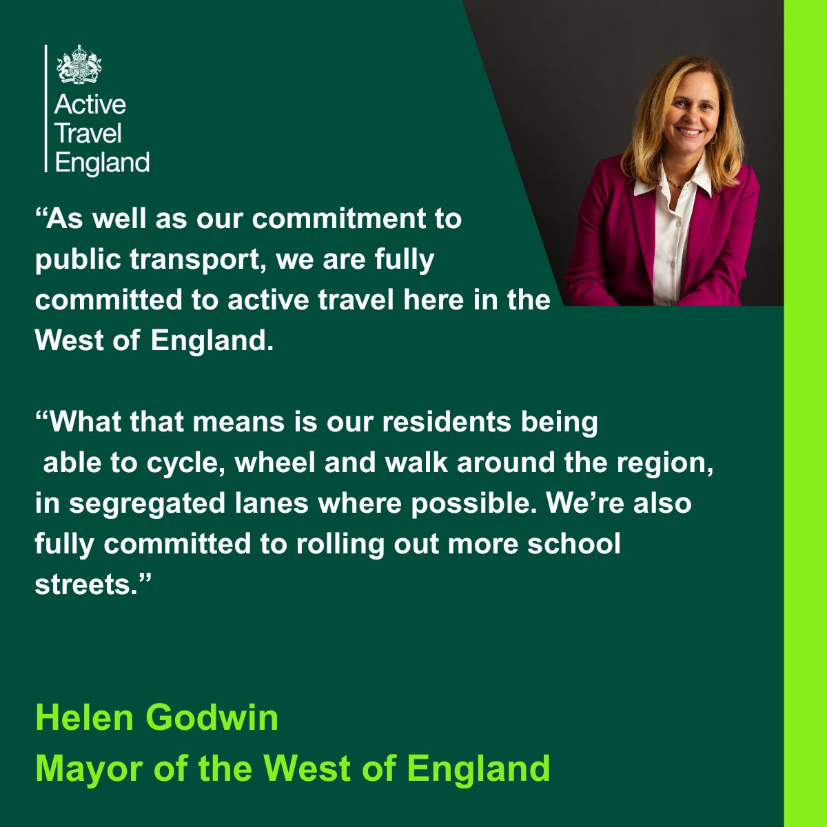 activetraveleng's tweet image. West of England Mayor @helengt76 has joined Mayors from across England in committing to making walking, wheeling and cycling safer and more accessible.
More: activetravelengland.gov.uk/news/englands-…
