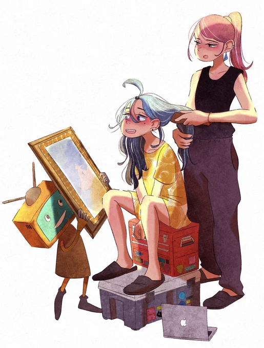 "Saya, seriously, when are you gonna cut your hair?" "Aww, but Jun, I'm keeping it long so you can brush it for me~"