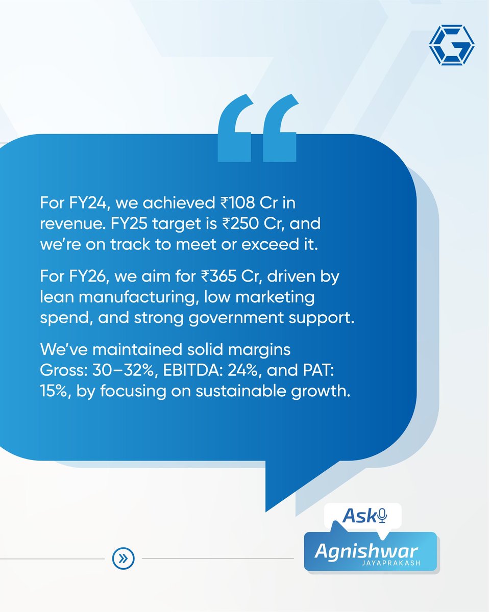 How does Garuda sustain its sky-high ambition?
#AskAgnishwar lifts the veil.

From ₹108 Cr in FY24 to a projected ₹365 Cr in FY26, Garuda Aerospace is scaling with strategy, not chance.
Powered by lean manufacturing, minimal marketing spend, and strong government backing, we're