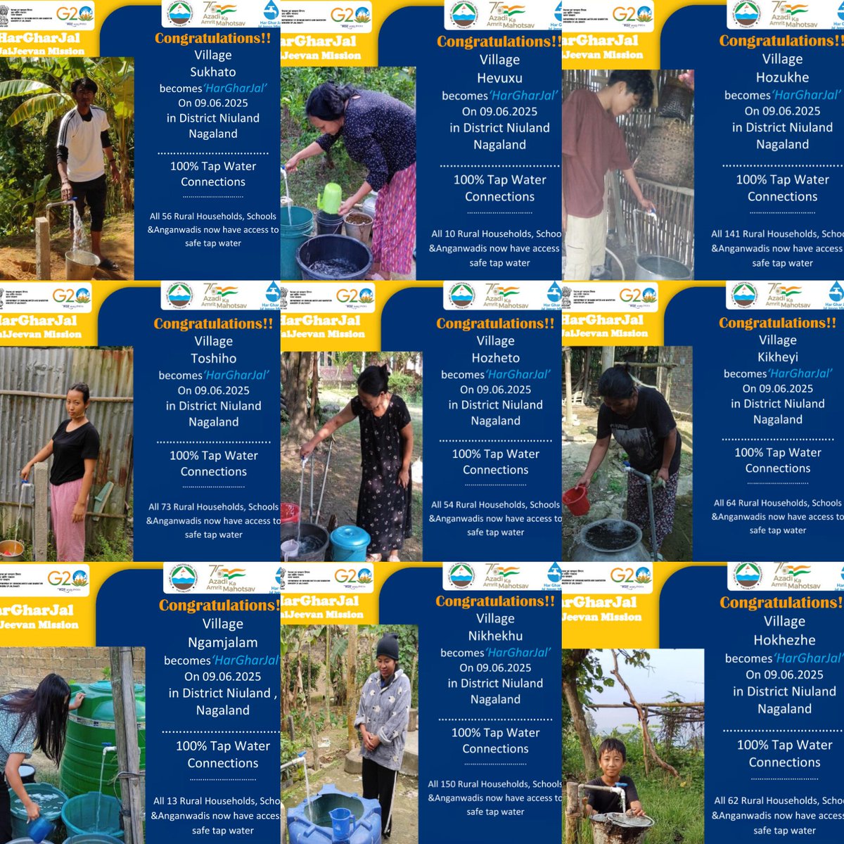jacob_zhimomi's tweet photo. Happy to announce the latest list of villages which have attained #HarGharJal status. With 100% FHTC, they now join the 15 crore+ strong #JalJeevaMission family of beneficiaries led by Hon'ble PM Shri @narendramodi Ji. 
Niuland District:
👉🏻 Sukhato
👉🏻 Hevuxu 
👉🏻 Hozukhe
👉🏻 Toshiho 
👉🏻 Hozheto
👉🏻 Kikheyi
👉🏻 Ngamjalam 
👉🏻 Nikhekhu
👉🏻 Hokhezhe 
👉🏻 New Showuba 
Kohima District:
👉🏻 Viswema 

@CRPaatil