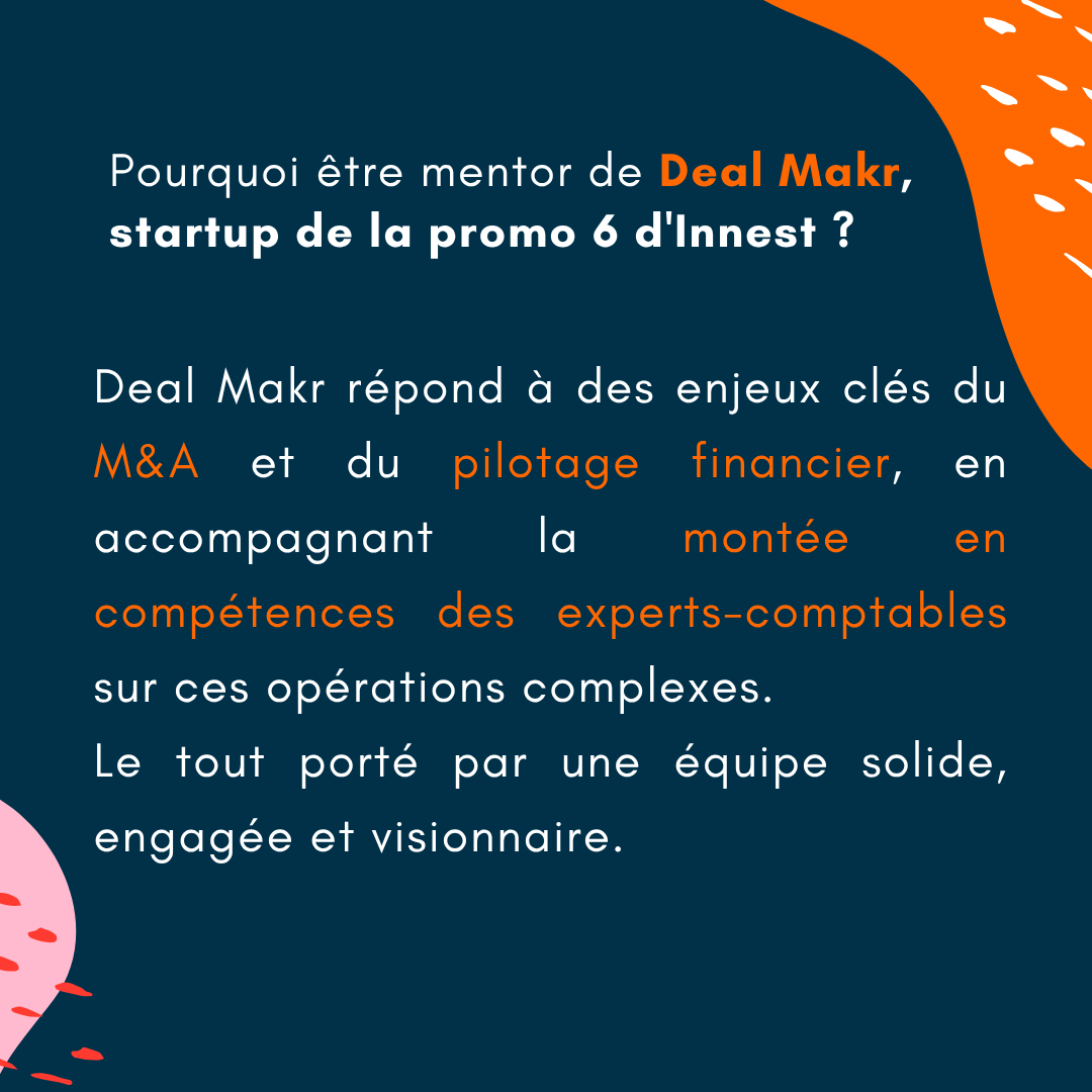 Construire une solution utile, c’est comprendre les vrais besoins du terrain.

Chez Innest, chaque startup a un mentor expert-comptable.

Julien Younes accompagne Deal Makr, plateforme dédiée aux pros du chiffre en finance d’entreprise.

👉 Testez-la : form.typeform.com/to/EfoV9Bln