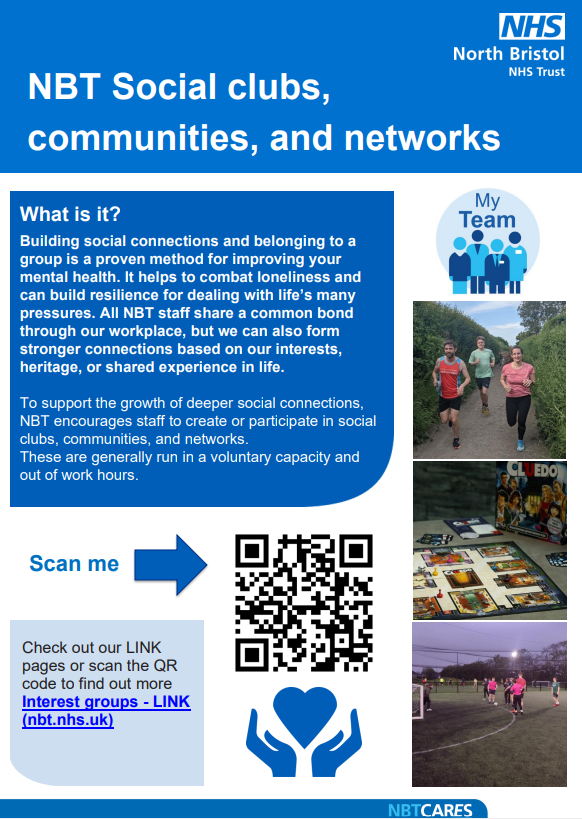 NBT Staff Experience (@nbtstaffexp) on Twitter photo Building social connections and belonging to a group improves your mental health. It helps to combat loneliness. Check out LINK and find out more about our social clubs and communities
link.nbt.nhs.uk/page/26655?Sea…
<a href="/NorthBristolNHS/">North Bristol NHS Trust</a> <a href="/MedicineNbt/">MedicineNBT</a> <a href="/NmskNbt/">NMSK at North Bristol Trust</a> <a href="/ASCRnbt/">AwesomeASCR</a> Building social connections and belonging to a group improves your mental health. It helps to combat loneliness. Check out LINK and find out more about our social clubs and communities
link.nbt.nhs.uk/page/26655?Sea…
<a href="/NorthBristolNHS/">North Bristol NHS Trust</a> <a href="/MedicineNbt/">MedicineNBT</a> <a href="/NmskNbt/">NMSK at North Bristol Trust</a> <a href="/ASCRnbt/">AwesomeASCR</a>