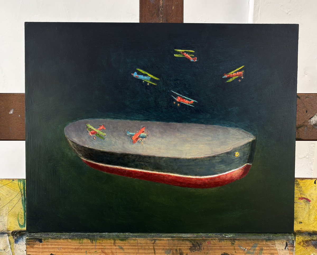 On the easel today, work in progress ‘West Coast Carrier’ oil on panel #art