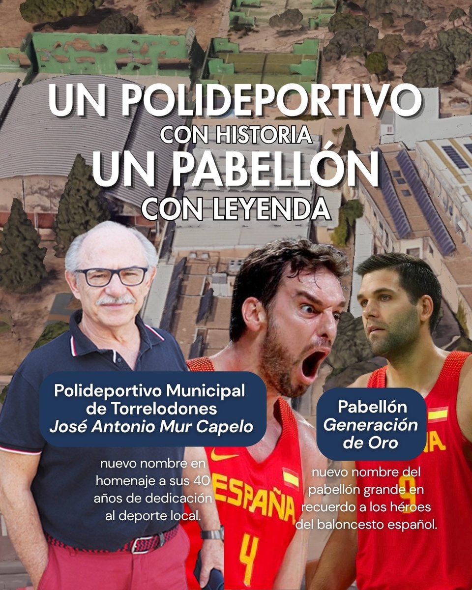 ➤ El Polideportivo Municipal de #Torrelodones llevará el nombre de José Antonio Mur Capelo, en homenaje a sus 40 años de dedicación al deporte local.

➤ El pabellón grande será "Generación de Oro", en recuerdo a los héroes del baloncesto español.

➕ torrelodones.es/noticias/10783…