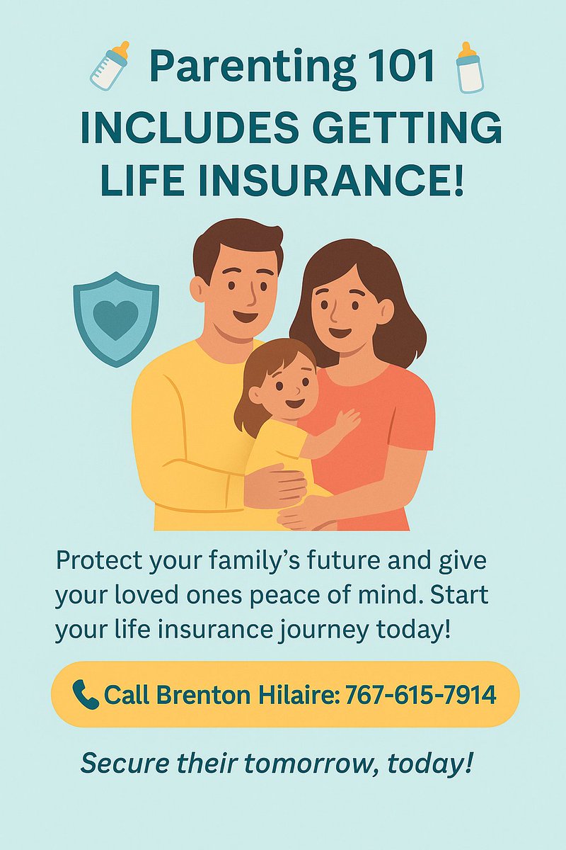 BrentonHilaire's tweet image. Parenting isn’t just about today, it’s about planning for tomorrow. 🍼💙

Give your family peace of mind with life insurance.
Secure their future with just one call! 📞

#Parenting101 #LifeInsurance #FamilyFirst #ProtectYourLovedOnes #SecureTheirFuture #PeaceOfMind