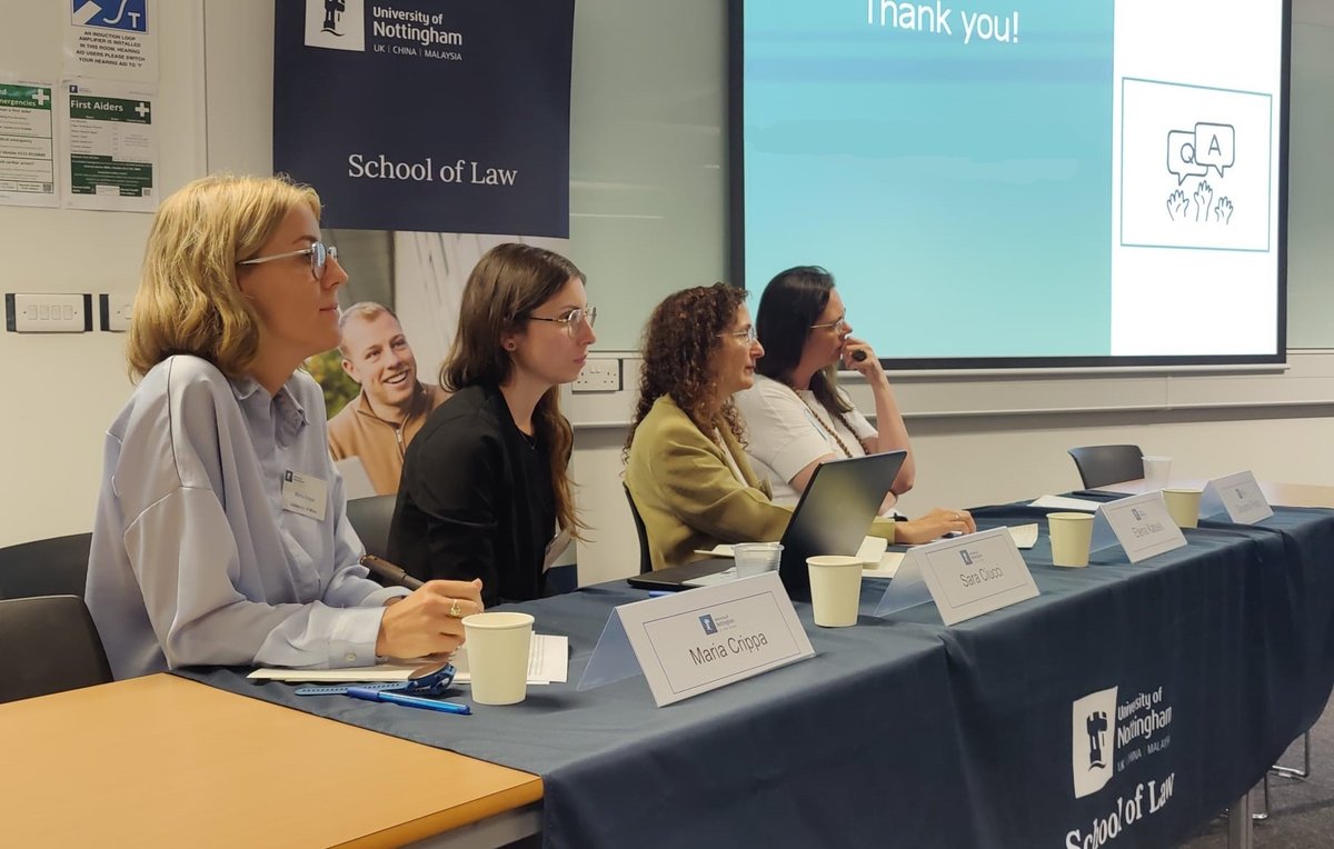 UoN_Law's tweet image. The sixth session of the 2025 Nottingham Intl Criminal Justice Conference examined the experience & methods of protecting victims & the vulnerable. The panel was chaired by Sara Ciucci with speakers Giovanna Frisso, Elena Katselli & Maria Crippa #UoN_ICL25 #IntlCrimJustice