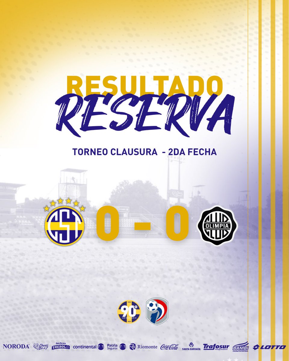 CST_1935's tweet image. 𝗥𝗘𝗦𝗨𝗟𝗧𝗔𝗗𝗢 𝗗𝗘 𝗟𝗔 #𝗥𝗘𝗦𝗘𝗥𝗩𝗔 ⬇️
Sportivo Trinidense 0 - 0 Olimpia
¡Vamos Trikiii, por la próxima fecha! 💪
#VamosTriki
#ELClubDeTodos 🟡🔵