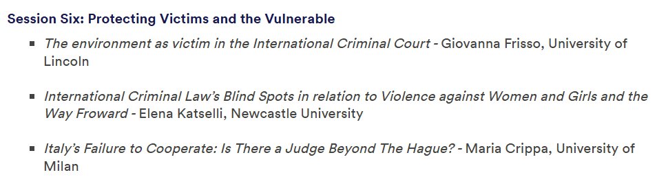 UoN_Law's tweet image. The sixth session of the 2025 Nottingham Intl Criminal Justice Conference examined the experience & methods of protecting victims & the vulnerable. The panel was chaired by Sara Ciucci with speakers Giovanna Frisso, Elena Katselli & Maria Crippa #UoN_ICL25 #IntlCrimJustice
