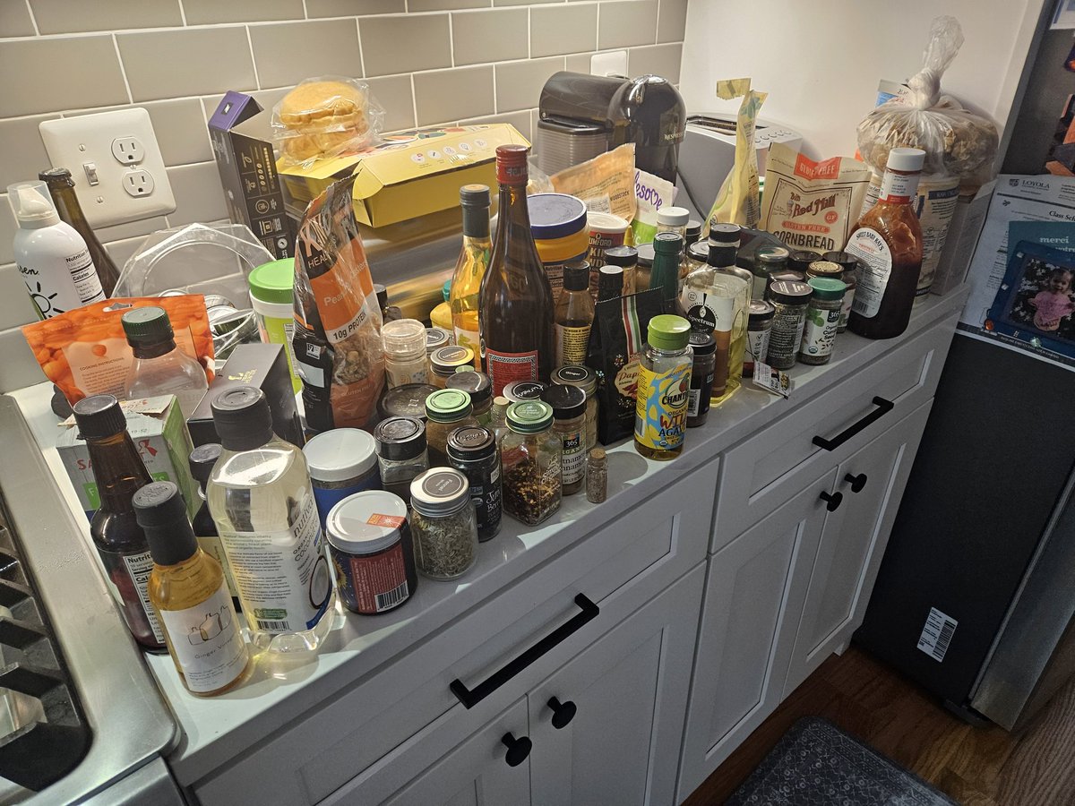 TKavulla's tweet image. Clearing out the pantry & fridge, an obviously overdue exercise.
This time 'round, the Award for Most Neglected goes to the whole, dry juniper berries -- no memory whatsoever of the recipe those were bought for.
Runner up: plum vinegar
Honorable mention: cocktail onions