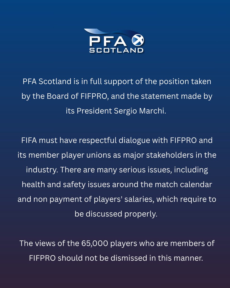 Statement from PFA Scotland 📄

Read <a href="/FIFPRO/">FIFPRO</a>'s earlier statement online: bit.ly/3GKNvGY