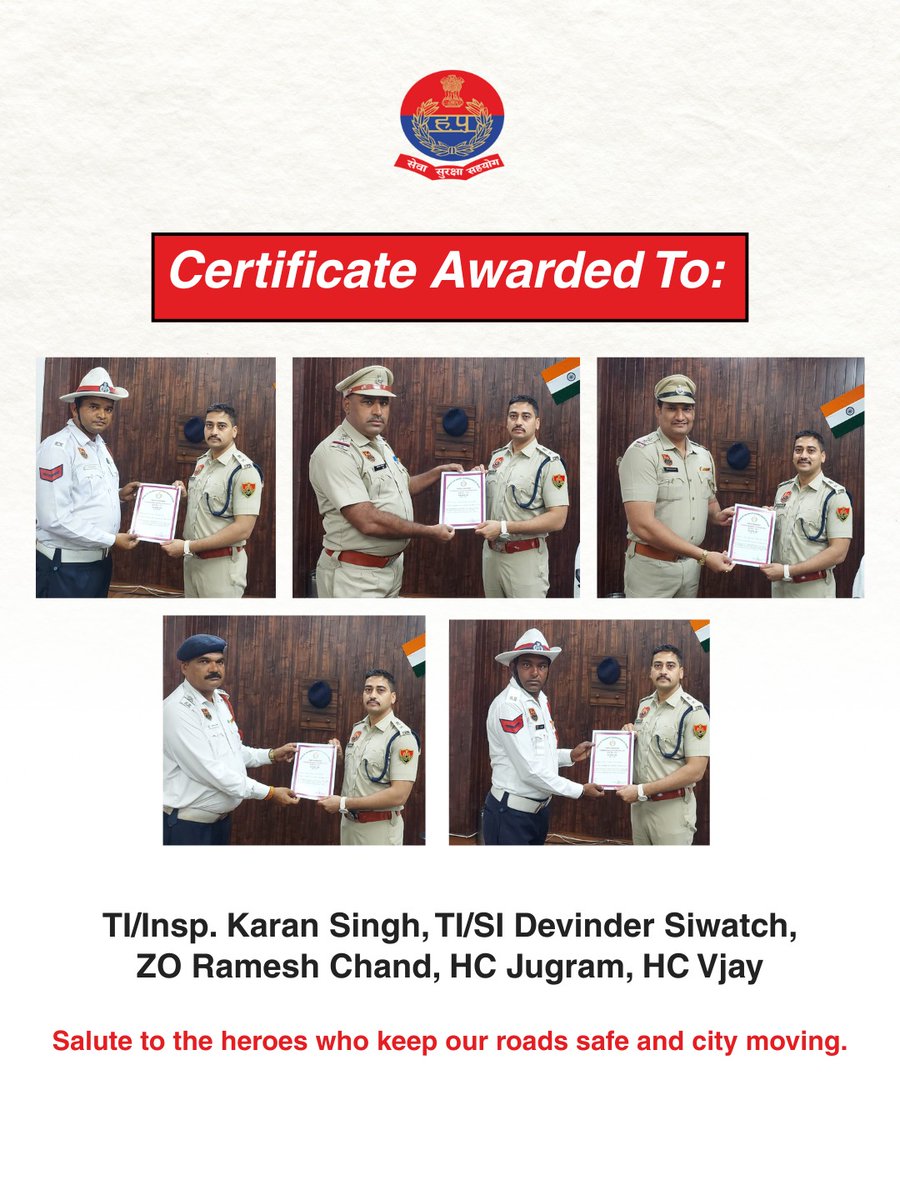 👮‍♂️ DCP Traffic  <a href="/RajeshMohan102/">Dr. Rajesh Mohan, IPS</a> honoured five officers for their outstanding service in keeping Gurugram’s roads safe and organised.

🏅 Karan Singh, Devinder Siwatch, Ramesh Chand, Jugram, and Vijay were awarded for their unwavering dedication.

👏 A well-deserved salute to our
