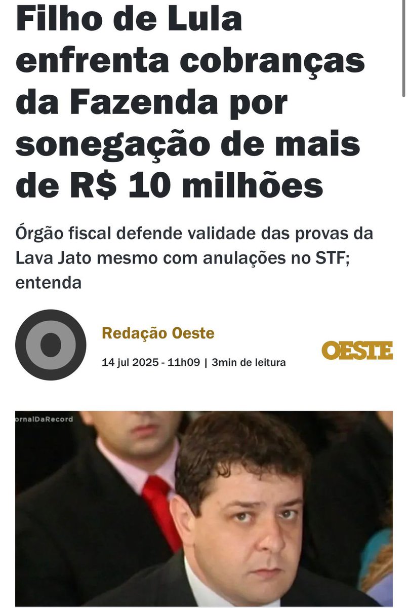 zoemartinez_05's tweet image. Filho do Lule sonegando R$ 10 milhões. Surpresos? Não deviam. Quem cresce vendo o pai roubar o país, acha que enganar a Receita é tipo “pegar um chocolatinho no mercado e esconder no bolso”. Práticas normais da casa.