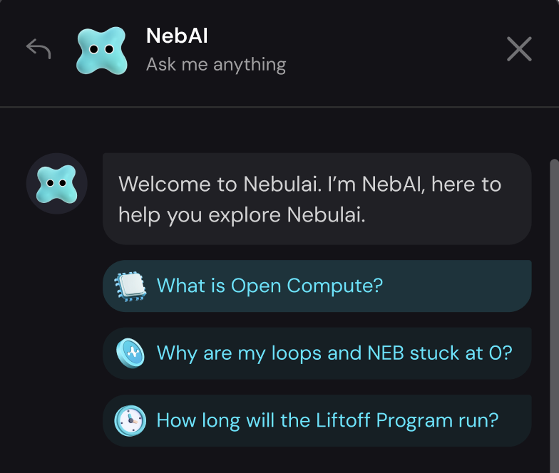 NebulaiHQ's tweet image. NebAI lands tomorrow 🤖
What features should we teach it first?