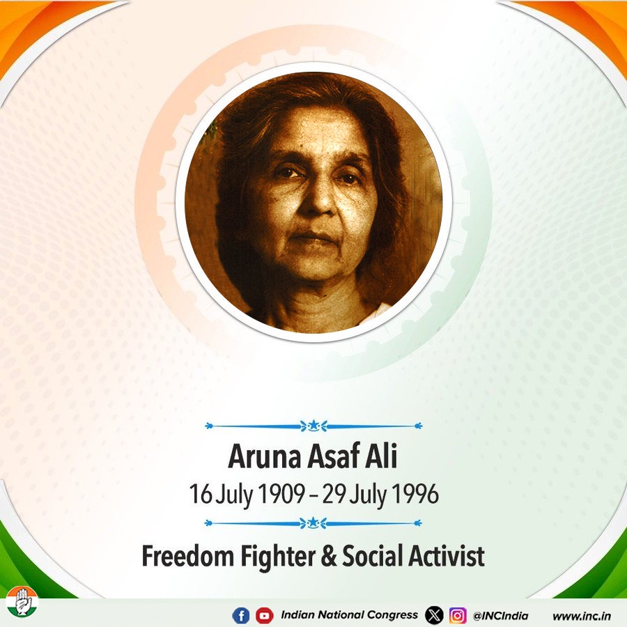 Remembering Aruna Asaf Ali, a fearless freedom fighter and the Grand Old Lady of the Independence Movement.

Her courage during the Quit India Movement inspires generations to stand up for justice, equality, and the spirit of true democracy.