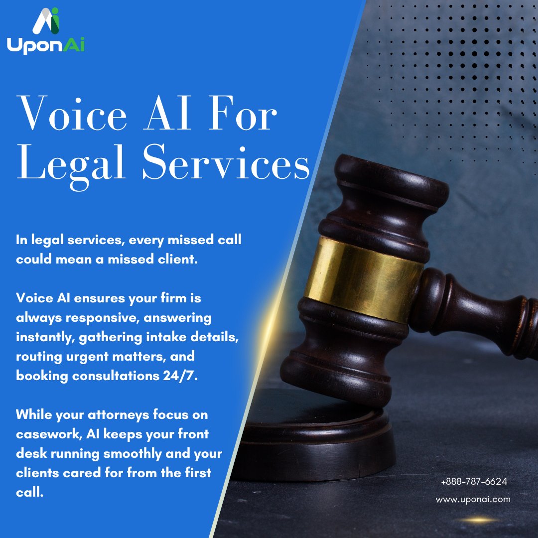 _UponAI_'s tweet image. Let your attorneys focus on winning cases.
Let AI handle the rest.

Ready to give your firm the edge it deserves?

#LegalAI #VoiceAI #LawFirmTech #ClientExperience #LegalInnovation #LegalSupport #24x7Answering #NoMoreVoicemail #UponAI