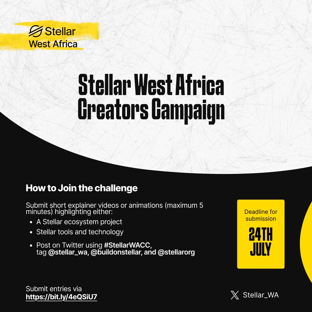 We're inviting creators from July 14 to 24 to submit short explainer videos (up to 5 minutes) showcasing a project built on the Stellar ecosystem or any Stellar tool. 💜

The top 3 entries will each win $50. To participate, post your video on X using #StellarWACC, tag