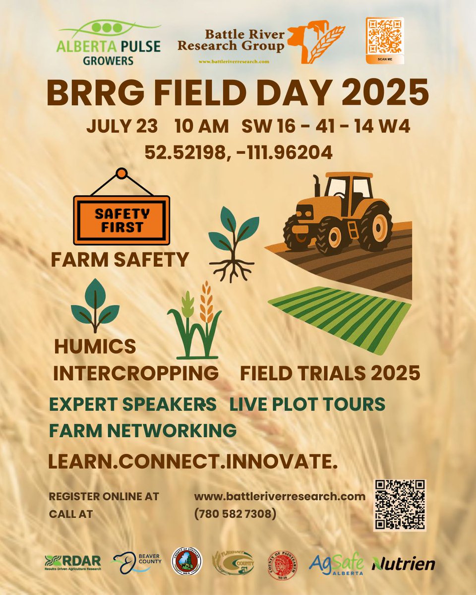 8 days to go!🌾 Discover What’s Growing in 2025 at BRRG Field Day!
📅 July 23 | 10 AM
📍 Vincett Farms – SW 16-41-14 W4
📌 GPS: 52.52198, -111.96204, Galahad, AB
🔗 conta.cc/3TCkccm

Join us for a full day of learning: Farm Safety, Humics, Intercropping, 2025 Field Trials,