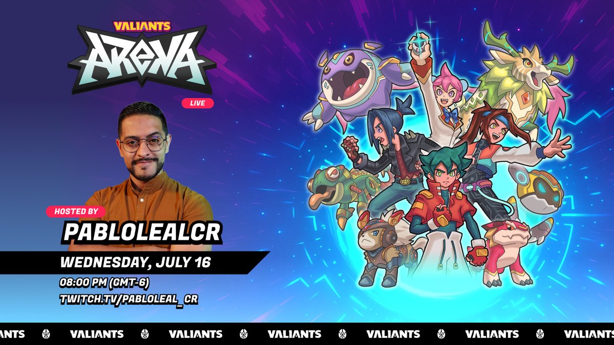 Tamers! Pablo Leal enters the arena 🔥

This Wednesday, we’ll explore everything new in the Valiants: Arena 0.4.0 patch together

Get ready for a stream full of fun, action, and great battles,  live on his Twitch channel:

👉 m.twitch.tv/pabloleal_cr/h…

When: Wednesday, July 16