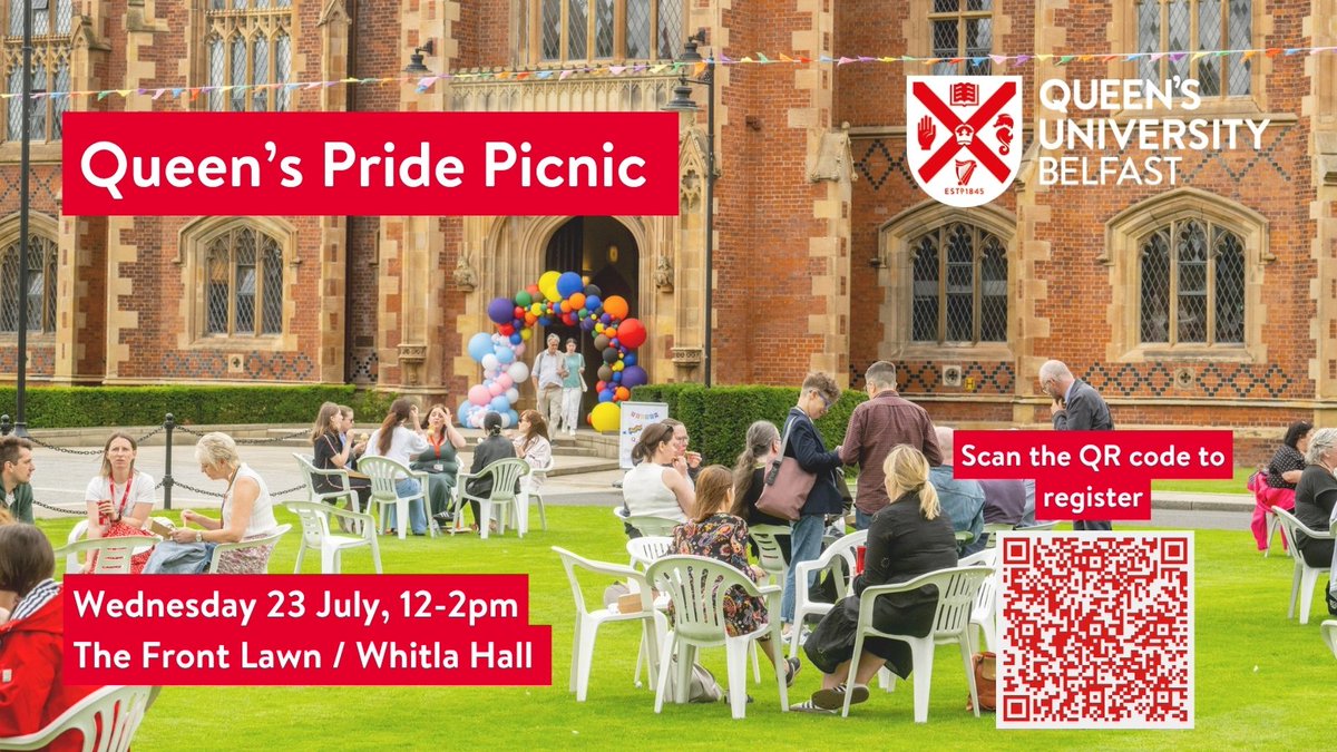QUBstaff's tweet image. Have you got your ticket?
Queen’s Pride Picnic takes place on Wednesday 23 July from 12pm to 2pm – a free, celebration event to include music, entertainment, food trucks, drinks and an ice-cream cart. All @QUBelfast welcome!
🌈 go.qub.ac.uk/pridepicnic25
#LoveQUBstaff