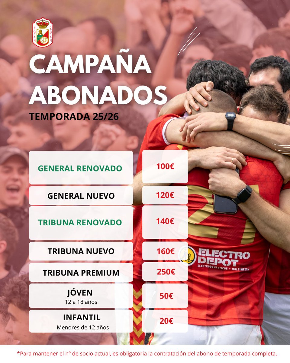 🏟️ CAMPAÑA DE ABONADOS

¡La familia rojilla 🔴 sigue creciendo!

A partir de este mes entran en vigor los precios definitivos de la campaña de abonados.

Si aún no te has abonado, este es el momento
👉 ¡Hazlo ya en el enlace de la bio y vive el fútbol con nosotros desde dentro!