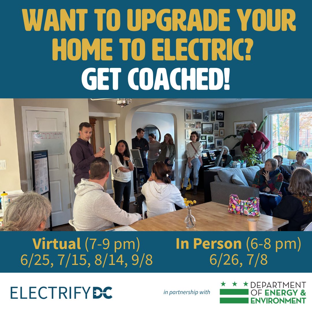 ElectrifyDC's tweet image. IT'S TODAY! Join us online at 7pm to learn about picking a contractor, if your home is right for solar, or about the best style of heat pump for your home and get answers from our experts!
👉 Get your free tickets now!
eventbrite.com/e/virtual-grou…
@GoElectricDMV @doee, @dcseu, @dob