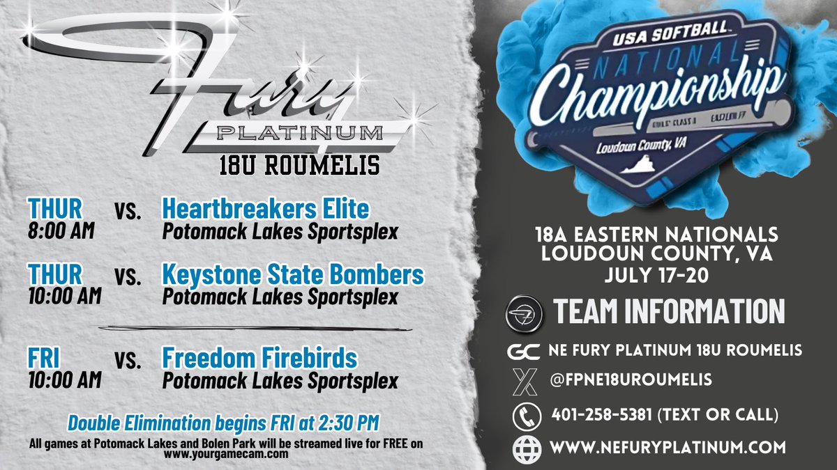 Fury Platinum 18U Roumelis (@fpne18uroumelis) on Twitter photo Skipping the showcase format this week for some tournament fun at the USA Softball 18A Eastern Nationals in VA. <a href="/FuryPlatinum/">FuryPlatinumSoftballClub</a> Skipping the showcase format this week for some tournament fun at the USA Softball 18A Eastern Nationals in VA. <a href="/FuryPlatinum/">FuryPlatinumSoftballClub</a>